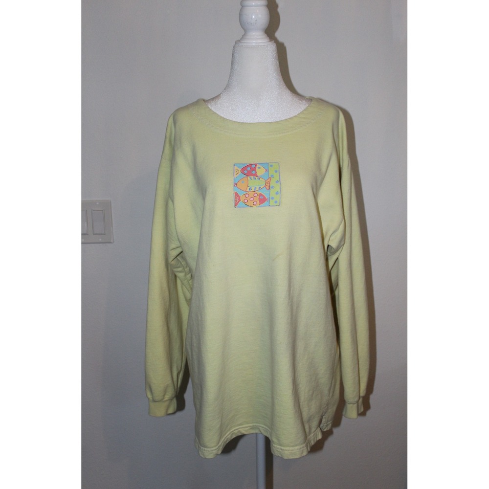 VTG Fresh Produce Yellow Fish Graphic Sweatshirt‎ Women's S Coastal USA Made